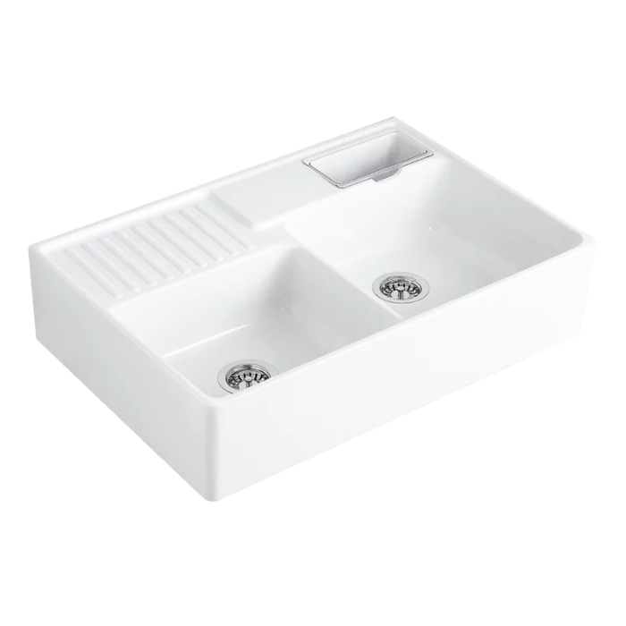 Modulový dřez Villeroy & Boch Double-bowl sink 90 cm, White Alpin, Excentr ne v6